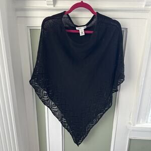 White House Black Market Women's Black OpenKnit Poncho OS Cruise Cover Up